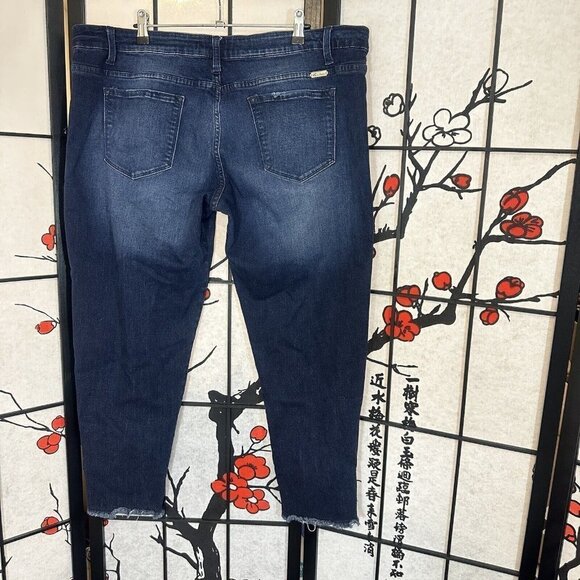Kancan Jeans Skinny Fit Plus Size 3XL Blue Dark Wash Denim Fray Hem Ankle Zip - Picture 3 of 5